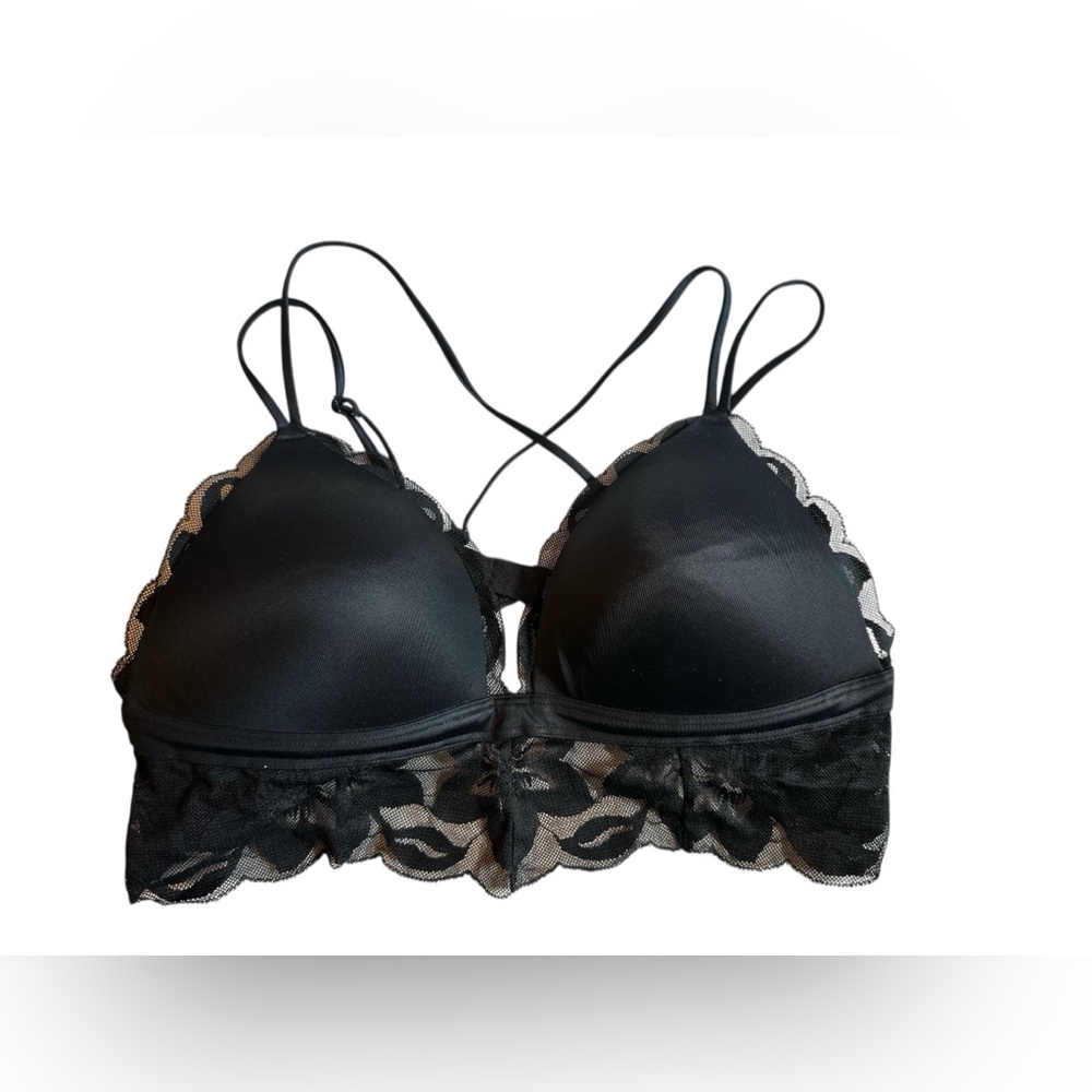 PINK Victoria's Secret Black Lace Padded Bra Wireless Womens Size Large